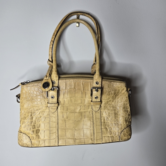 Dooney & Bourke Handbags - Dooney & Bourke Croc Embossed Leather Satchel Tan Beige Zip Top Shoulder Bag